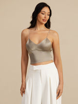 [Khaki] SilkSilky-AU Spaghetti Strap V Neck Camisole 003