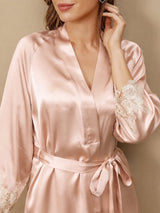 [Pink] SilkSilky-AU 3/4 Sleeve V Neck Nightgown&Dressing Gown Set 009