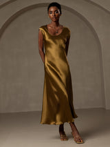 [Brown] SilkSilky-AU Cap Sleeve Dress 007
