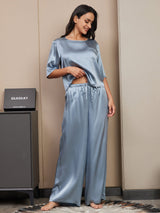 [Grayish Blue] SilkSilky-AU Half Sleeve Round Neck Women's Pyjamas 004