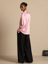 [Pink Stripe] SilkSilky-AU Long Sleeve Lapel Collar Women's Shirt 006