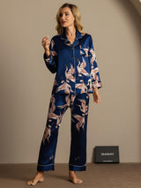 [Dark Blue] SilkSilky-AU 19Momme Long Sleeve Notch Collar Women's Pyjamas 003