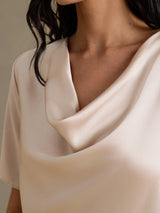 [Beige] SilkSilky-AU Short Sleeve Cowl Neck Women's Blouse 004