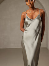 [Grayish Green] SilkSilky-AU Sleeveless V Neck Dress 003