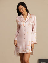 [Pink] SilkSilky-AU Long Sleeve Lapel Collar Nightshirt 003