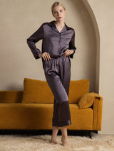 [Purple Gray] SilkSilky-AU Long Sleeve Lapel Collar Women's Pyjamas 006