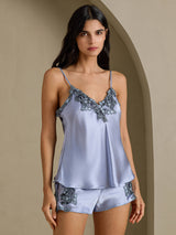 [Steel Blue] SilkSilky-AU Sleeveless V Neck Camisole Set 003