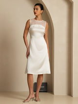 [White] SilkSilky-AU Sleeveless Illusion Neck Dress 004