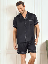 [Black] SilkSilky-AU Short Sleeve Notch Collar Men's Pyjamas 001