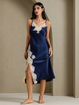 [Dark Blue] SilkSilky-AU Sleeveless V Neck Nightgown 003