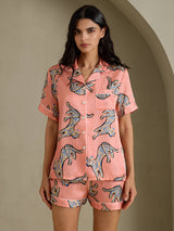[Pink Cat] SilkSilky-AU Short Sleeve Lapel Collar Women's Pyjamas 001