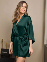 [Dark Green] SilkSilky-AU 3/4 Sleeve Women's Dressing Gown 003