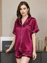 [Fuchsia] SilkSilky-AU Short Sleeve Lapel Collar Women's Pyjamas 004