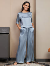 [Grayish Blue] SilkSilky-AU Half Sleeve Round Neck Women's Pyjamas 006