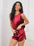 SilkSilky-AU Pure Silk Sleeveless Round Neck Women's Pyjamas Wine 004