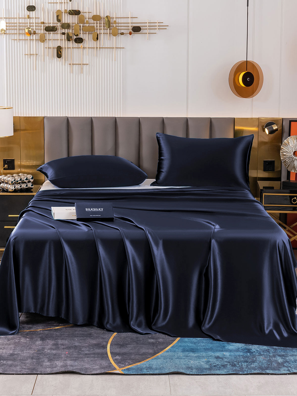 SilkSilky AU 19Momme Pure Silk Bedding Set DarkBlue 002