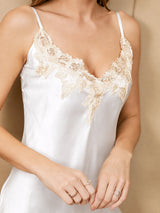 [White] SilkSilky-AU 3/4 Sleeve V Neck Nightgown&Dressing Gown Set 008
