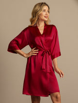 [Wine] SilkSilky-AU 3/4 Sleeve Women's Dressing Gown 005