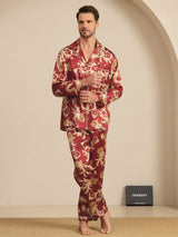[Wine Dragon] SilkSilky-AU Long Sleeve Lapel Collar Men's Pyjamas 003