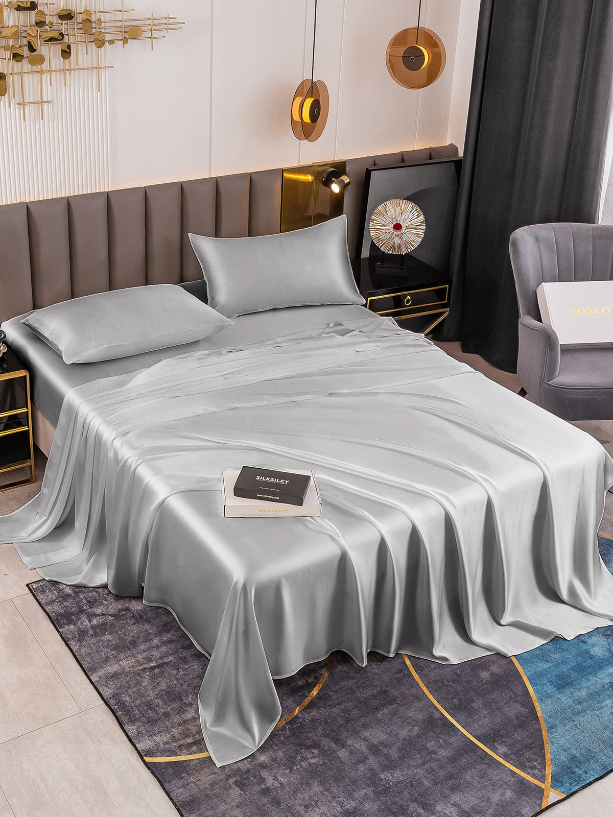 [Silver] SilkSilky-AU 19Momme Pure Silk Bedding Set 001
