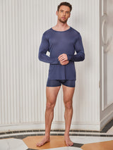 [Dark Blue] SilkSilky-AU Long Sleeve Round Neck Men's T-Shirt 005