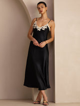 [Black] SilkSilky-AU Spaghetti Strap V Neck Dress 003