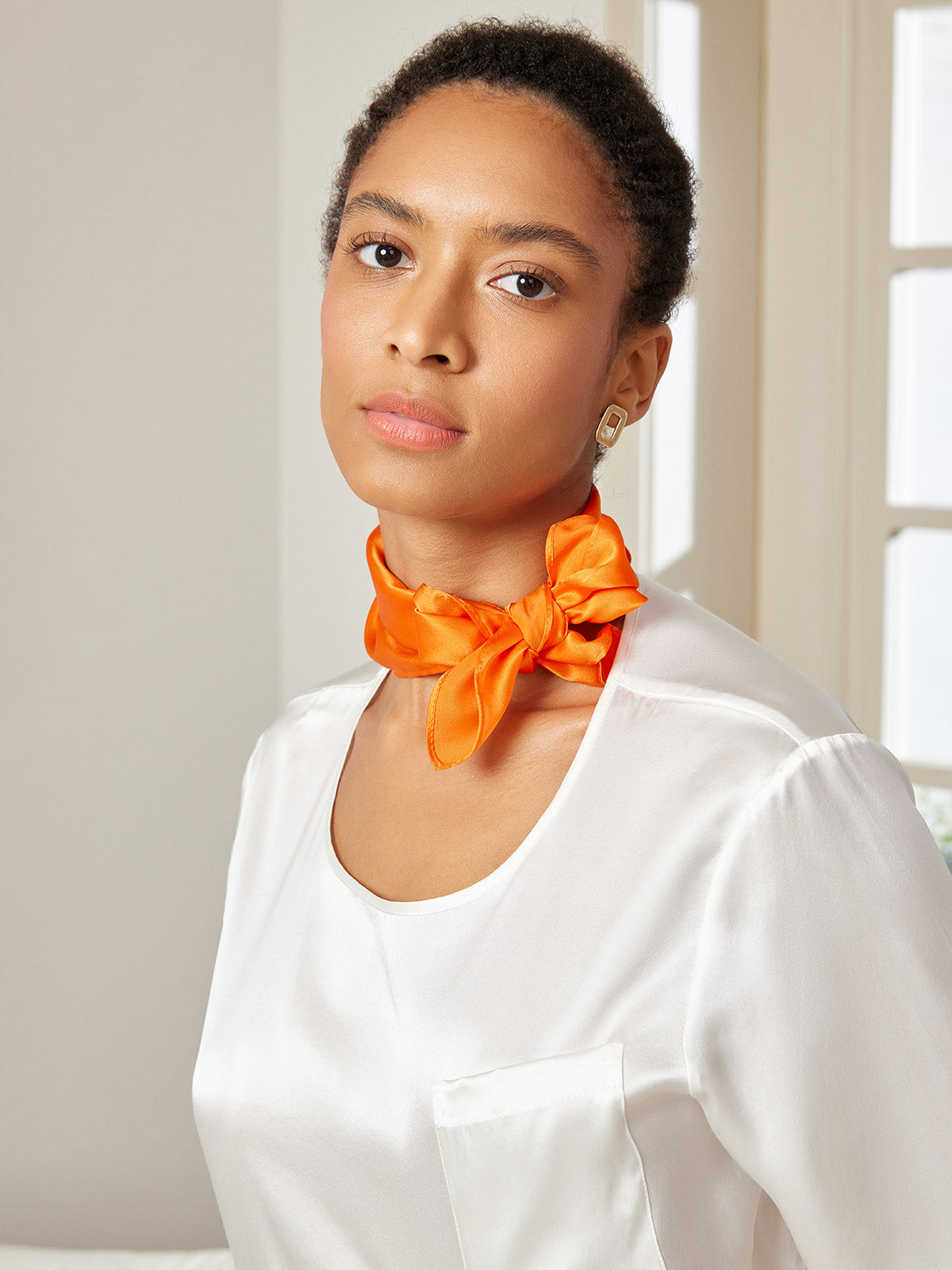 [Orange] SilkSilky-AU Pure Silk Scarf 002