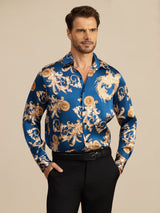 [Navy Dragon] SilkSilky-AU Long Sleeve Lapel Collar Men's Shirt 001