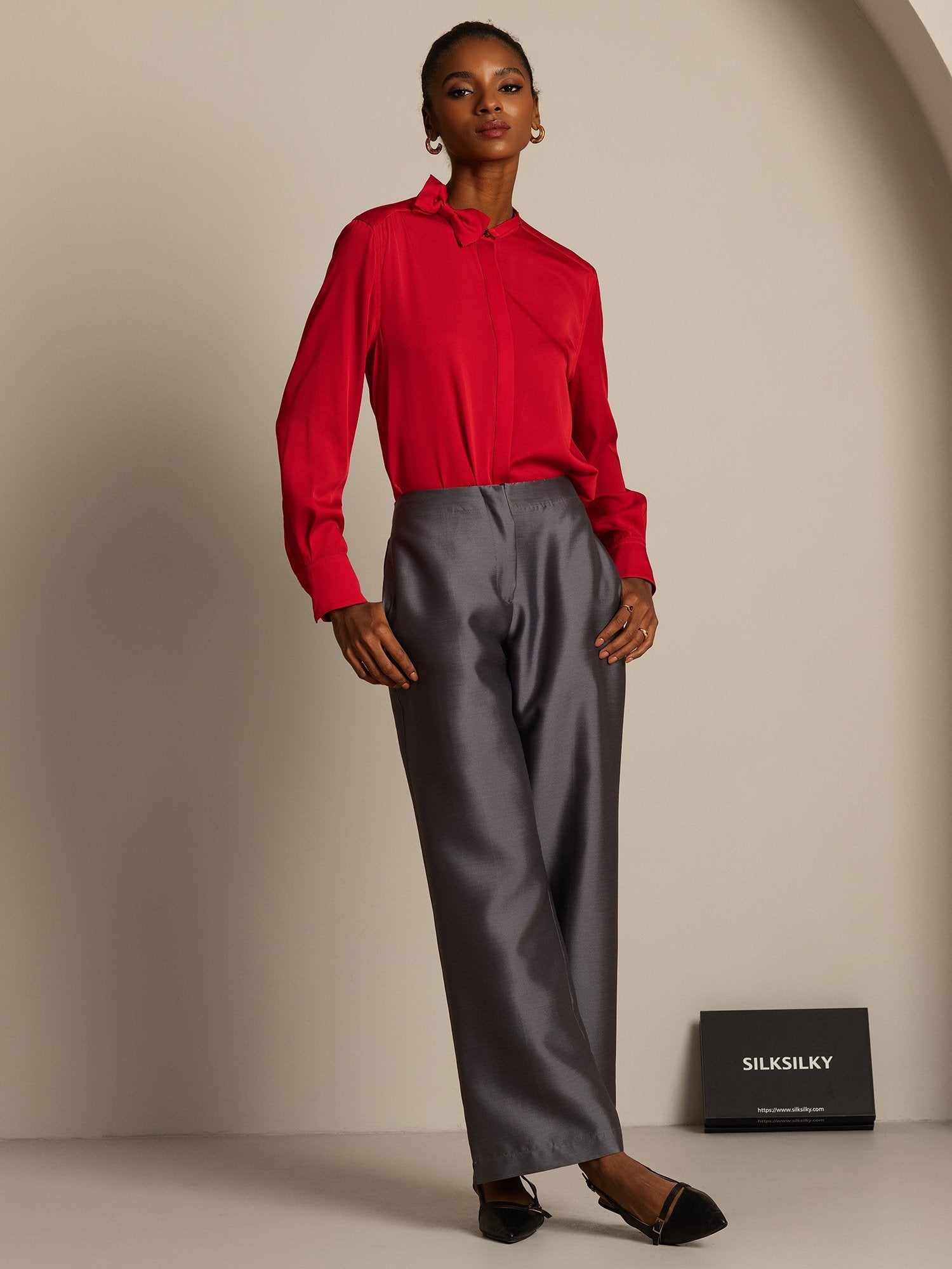 [Gray] SilkSilky-AU 32Momme Wool Womens Pants 007,