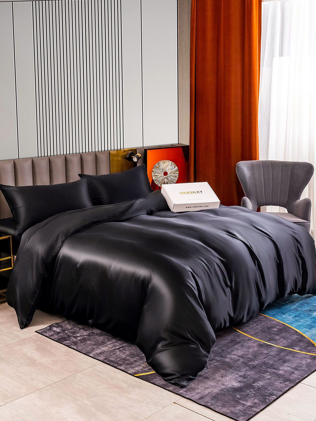 SilkSilky AU 22Momme Pure Silk Bedding Set Black 002