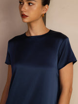 [Dark Blue] SilkSilky-AU Short Sleeve Crew Neck Dress 004