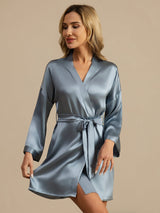 [Grayish Blue] SilkSilky-AU 3/4 Sleeve Women's Dressing Gown 005