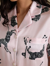 [Pink Zebra] SilkSilky-AU Short Sleeve Lapel Collar Women's Pyjamas 004
