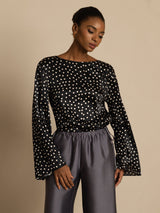[Polka Dot] SilkSilky-AU 19Momme Silk Long Sleeve Round Neck Blouse 004