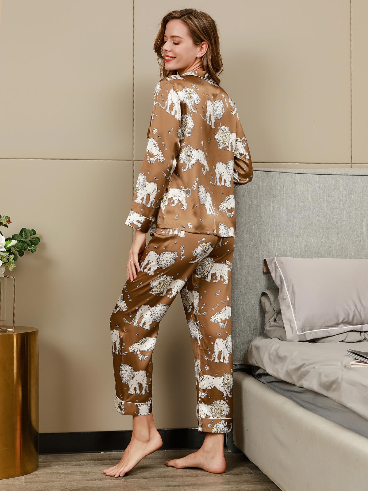Lion Printed Luxurious Pure Silk Pajamas Set