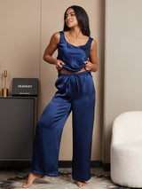 [Dark Blue] SilkSilky-AU Sleeveless Square Neck Camisole Set 003