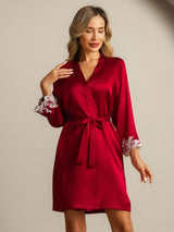 [Wine] SilkSilky-AU 3/4 Sleeve Women's Dressing Gown 001