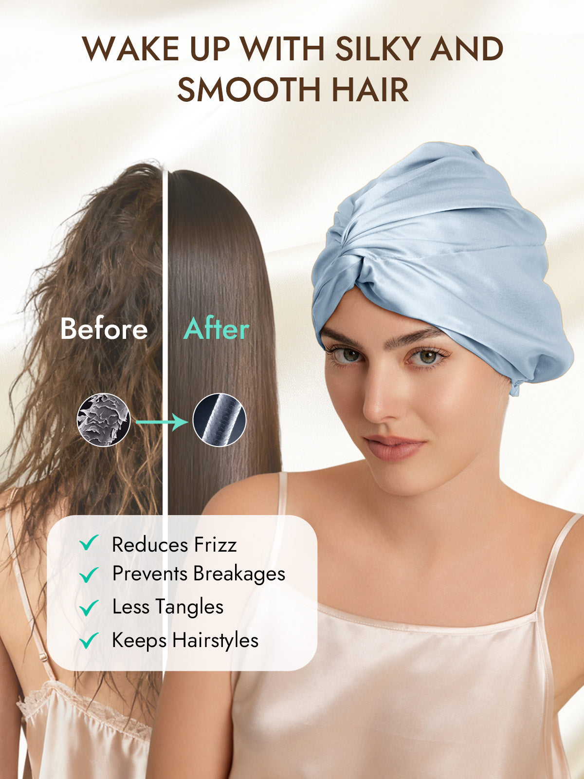 [Steel Blue] SilkSilky-AU 22Momme Pure Silk Sleep Cap 003