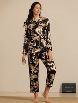 [Black Dragon] SilkSilky-AU Long Sleeve Lapel Collar Women's Pyjamas 001