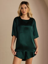 [Dark Green] SilkSilky-AU Short Sleeve Round Neck Women's Pyjamas 001