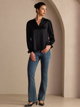 [Black] SilkSilky-AU Long Sleeve Split Women's Blouse 006