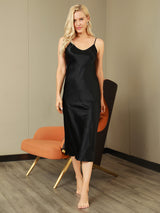 [Black] SilkSilky-AU Sleeveless V Neck Nightgown 006