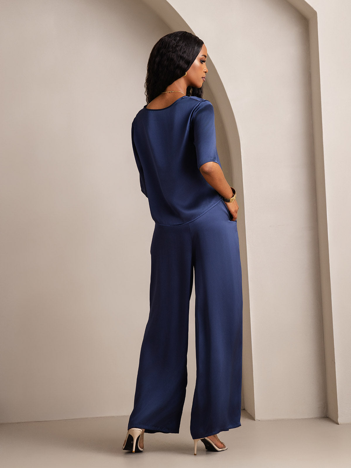 [Dark Blue] SilkSilky-AU Pure Silk Round Neck Women's Pyjamas 002