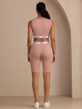 [Pink] SilkSilky-AU Sleeveless Crew Neck Women's Outfit Sets 002