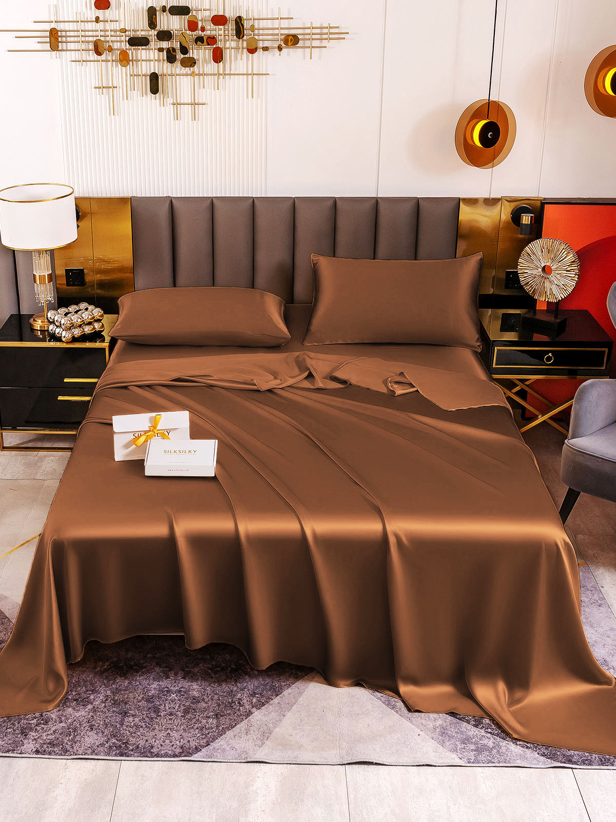 [Coffee] SilkSilky-AU 19Momme Pure Silk Bedding Set 002