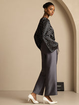 [Polka Dot] SilkSilky-AU 19Momme Silk Long Sleeve Round Neck Blouse 007