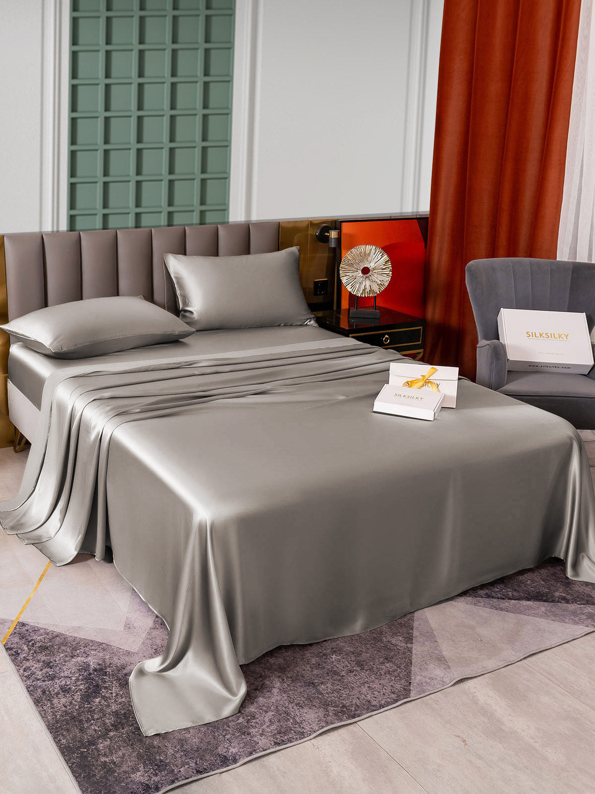 [Gray] SilkSilky-AU 25Momme Bedding Set 005