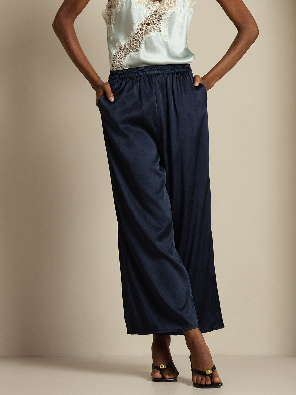 [Dark Blue] SilkSilky-AU 19Momme Silk Split Women's Pants 004,