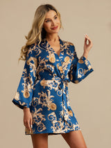 [Navy Dragon] SilkSilky-AU 3/4 Sleeve Women's Dressing Gown 007