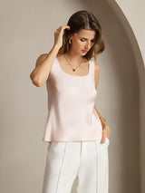 [Pink] SilkSilky-AU 19Momme Stretch Silk Charmeuse Sleeveless Scoop Neck Camisole 002